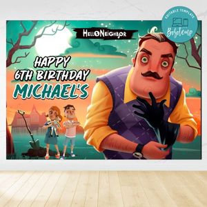 Hello neighbor Birthday Backdrop Digital File Template Instant Download