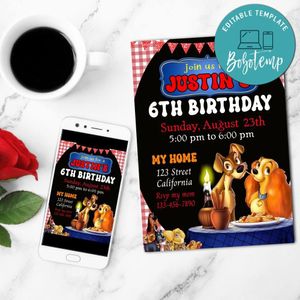 Lady And The Tramp Mobile Invite Customizable Template Instant Download
