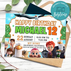 Storks movie Birthday Invitation Customizable Template to Print at Home Instant Download