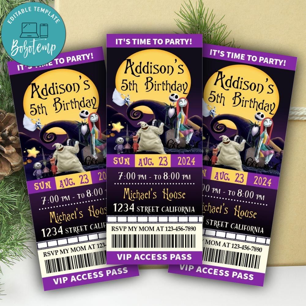 Nightmare Before Christmas Ticket Invitation Customizable Template ...