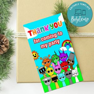 Sprunki Thank You Tag Customizable Template To Print At Home Instant Download