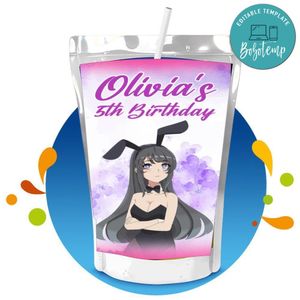 Bunny girl Capri Sun Birthday Labels Digital File Printable Instant Download