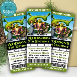 Shrek Ticket Invitation Customizable Template Instant Download