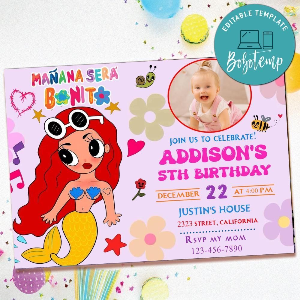 Manana sera bonito Birthday Invitation with Photo Customizable Template to Print at Home Instant Download