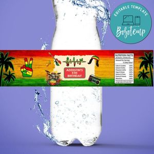 Reggae Birthday Water Bottle Label Template to Print at Home Instant Download