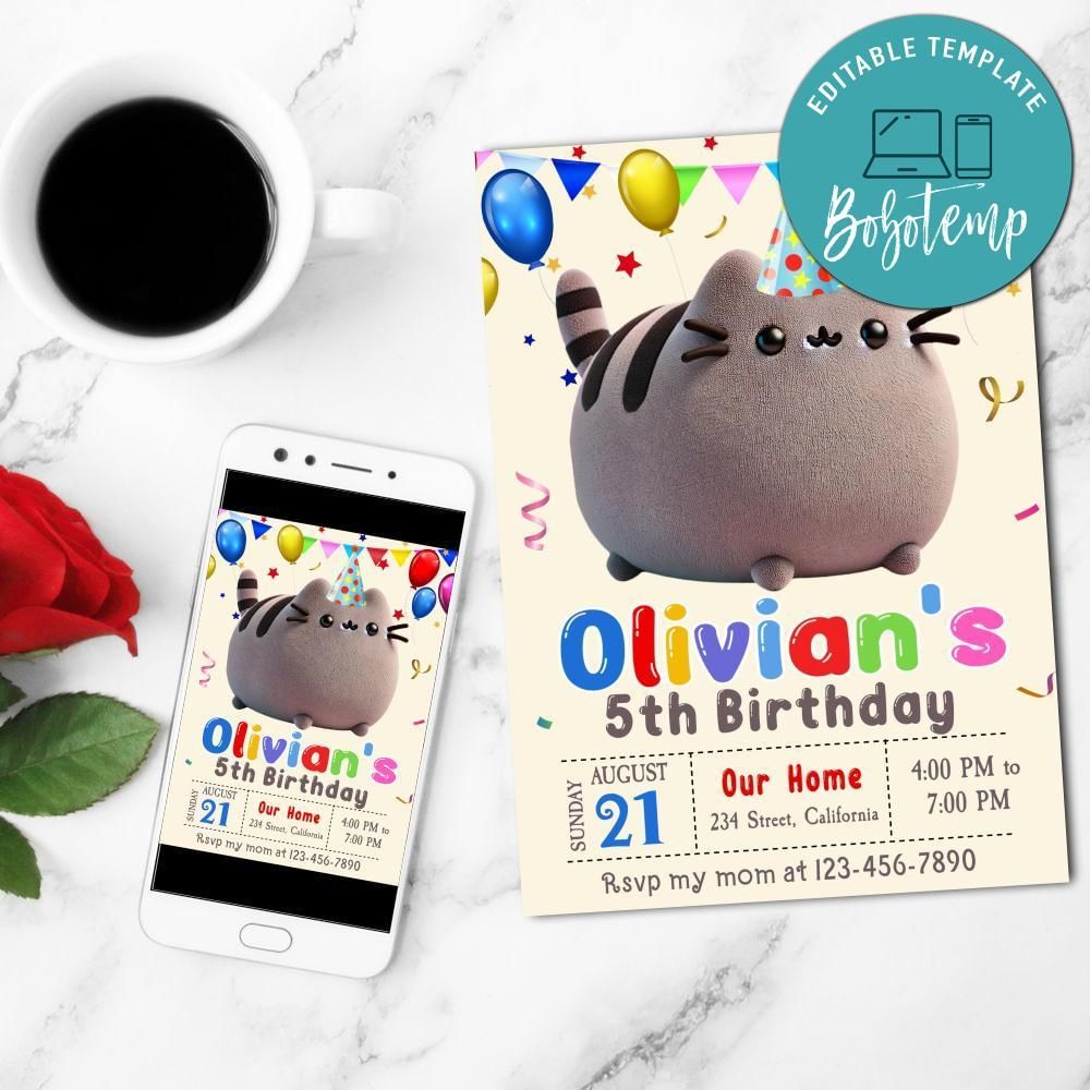 Cat Mobile Invite Customizable Template Instant Download
