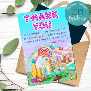 Candyland Birthday Thank You Card Customizable Template To Print At Home Instant Download