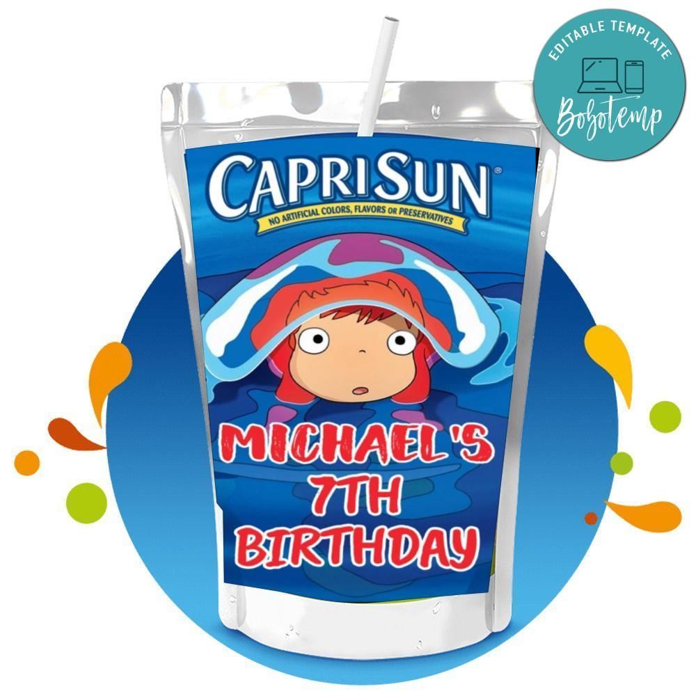 Ponyo Capri Sun Birthday Labels Digital File Printable Instant Download