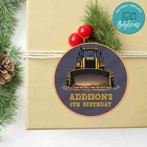 Bulldozer Circle Sticker Template Customizable To Print At Home Instant Download