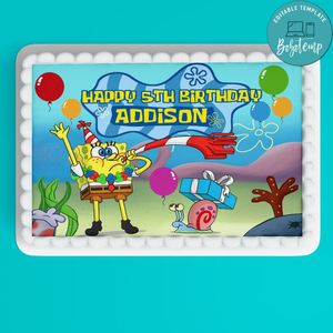 Spongebob flat sheet Cake Topper Template Printable Instant Download