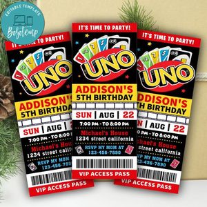 Uno Ticket Invitation Customizable Template Instant Download