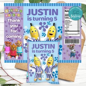 Bananas in pyjamas Birthday Chip Bag Digital File Printable Instant Download