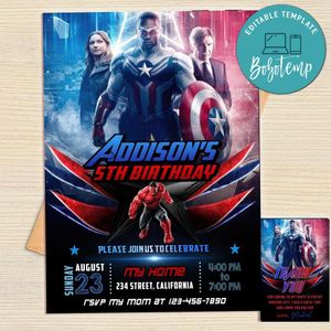 Captain America: Brave New World Invitation Template Free Thank You Card Printable