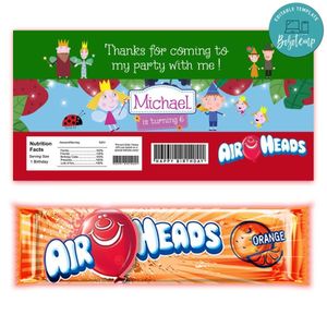 Ben And Holly's Little Kingdom Airhead Candy Wrapper Template Printable Instant Download