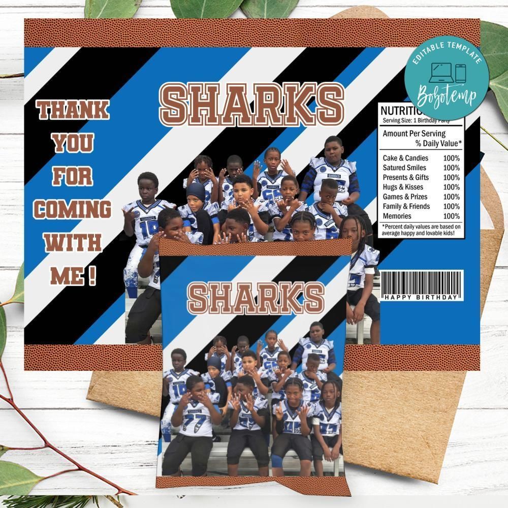 Sharks team Chip Bag Label Customizable Instant Download