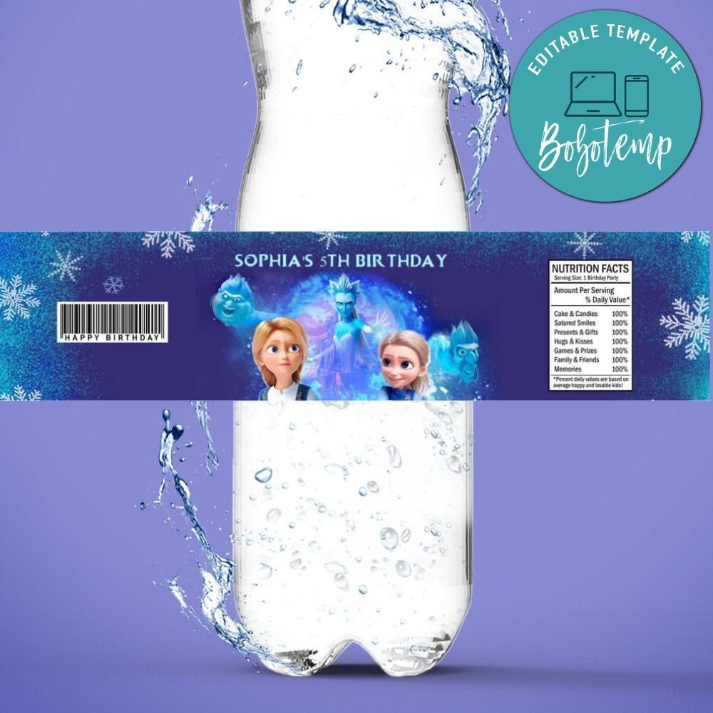 Snow Queen and The Princess Birthday Water Bottle Label Template to Print at Home Instant Download
