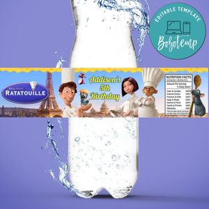 Ratatouille Bottle Label Birthday Water Bottle Label Template to Print at Home Instant Download