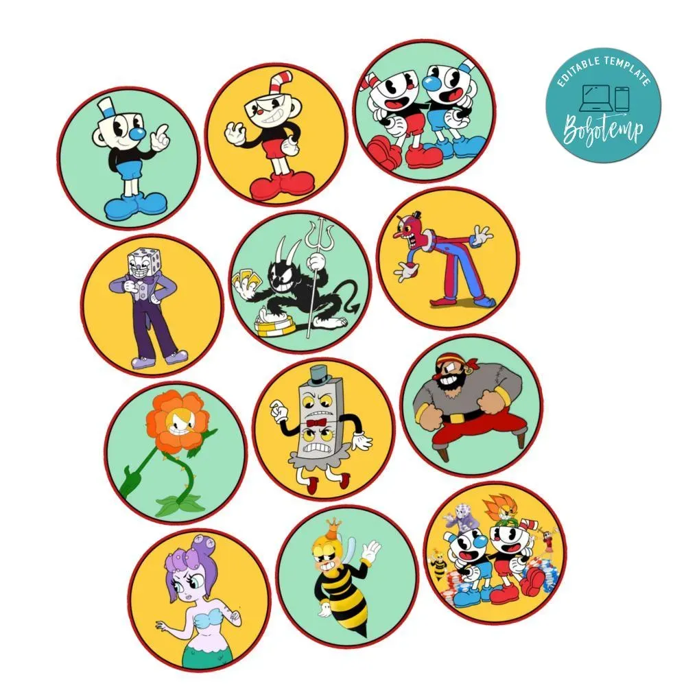 Cuphead Cupcake Toppers Template Printable Instant Download | Bobotemp