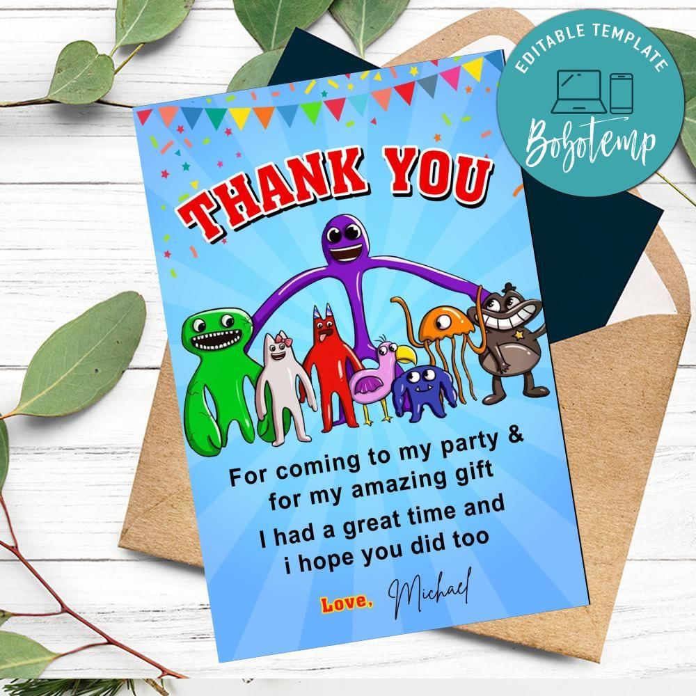 Garten Of Banban Thank You Card Customizable Template DIY | Bobotemp