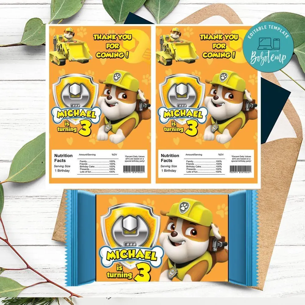 Rubble paw patrol Rice Krispies Treats Template Printable | Bobotemp