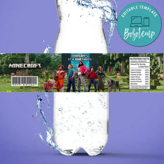 Minecraft Water Bottle Label