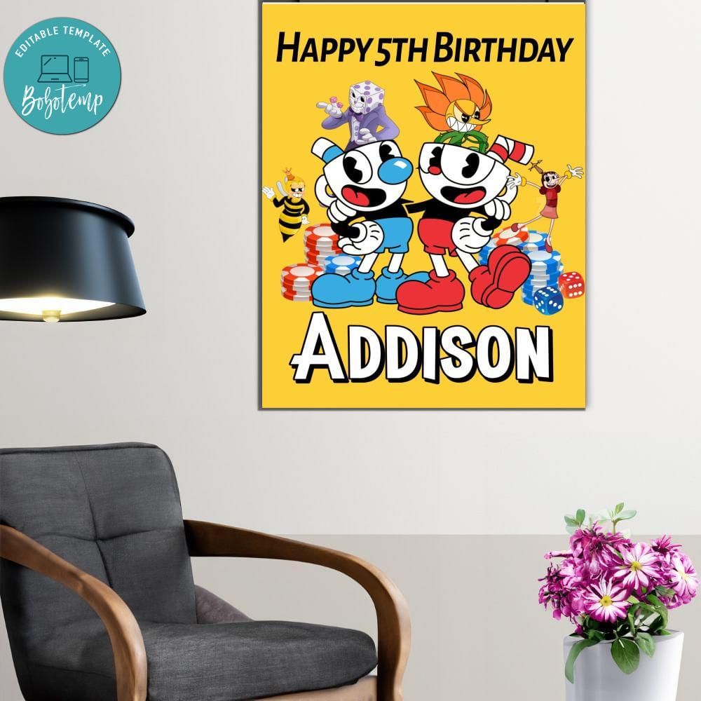 Cuphead Birthday Welcome Sign Digital File Printable DIY | Bobotemp