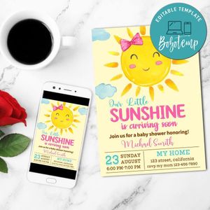 Sunshine Girl's Birthday Mobile Invite Customizable Template Instant Download