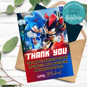 Sonic 3 Thank You Card Customizable Template To Print At Home Instant Download