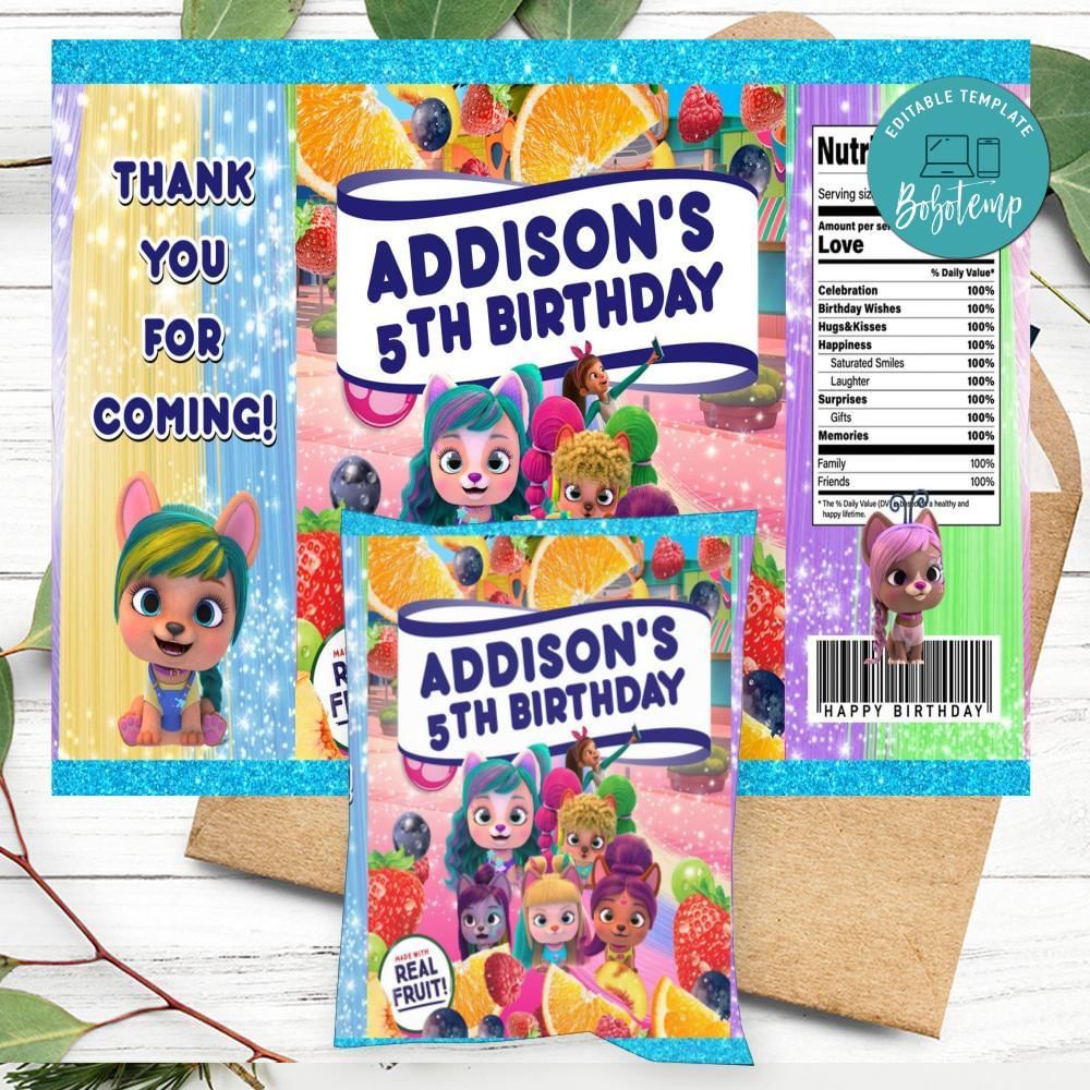 I Love Vip Pets Birthday Party Fruit Snack Bag Digital File | Bobotemp