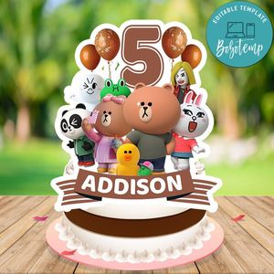 Brown and Friends Birthday Cake Topper Template Printable Instant Download