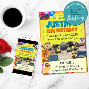 Timmy Time Birthday Mobile Invite Customizable Template Instant Download