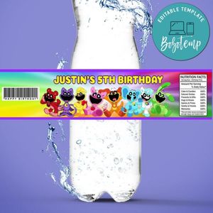 Smiling Critters Birthday Water Bottle Label Template To Print At Home Instant Download