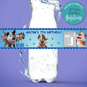 Dog gone trouble Birthday Water Bottle Label Template to Print at Home Instant Download