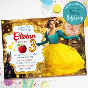 Snow white 2025 Birthday Invitation with Photo Customizable Template to Print at Home Instant Download