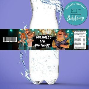 Hello neighbor Birthday Water Bottle Label Template to Print at Home Instant Download