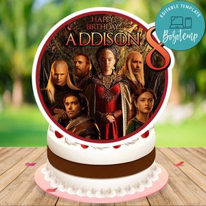 House of the Dragon Birthday Cake Topper Template Printable Instant Download