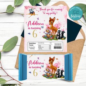 Bambi magic world Candy bar Label Customizable Template Instant Download