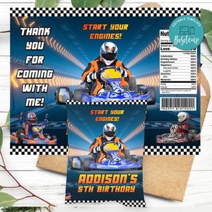 Karting Birthday Party Chip Bag Digital File Printable Instant Download