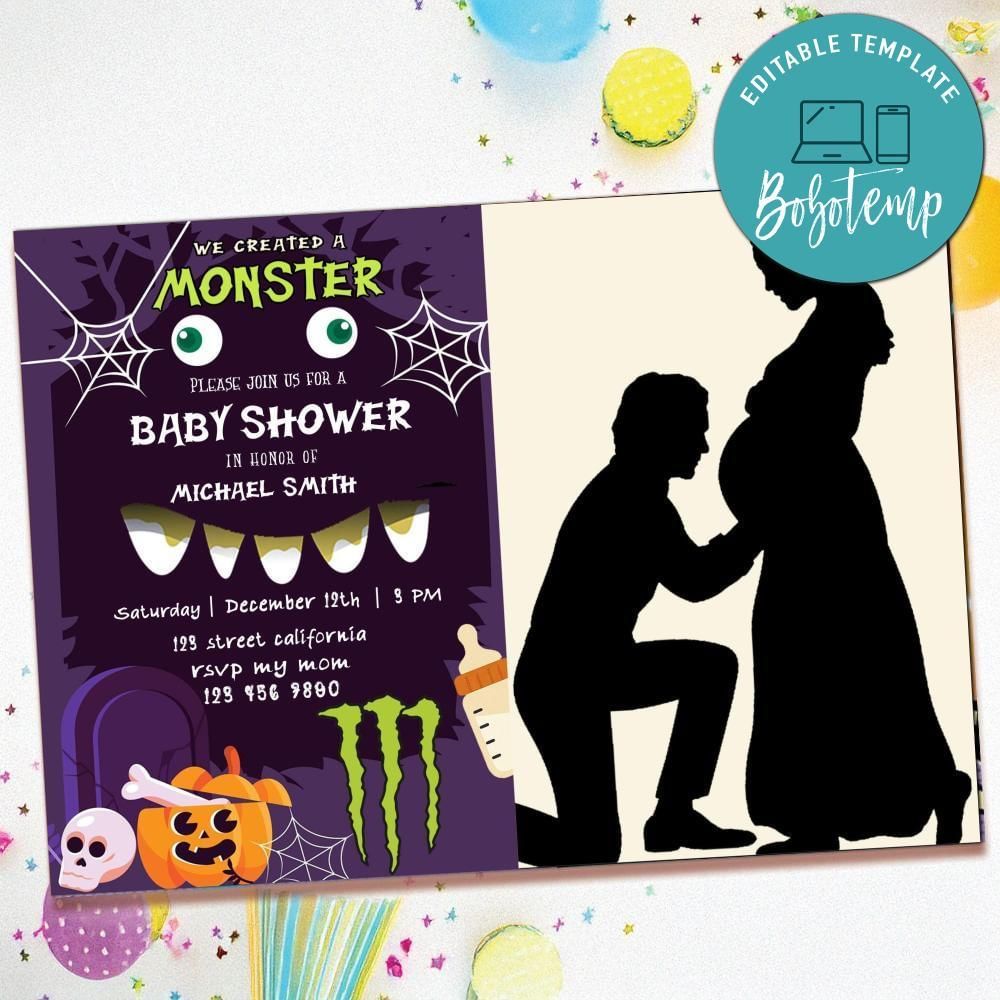 We created a monster halloween with Photo Customizable Template to Print at Home Instant Download