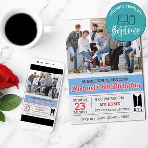 BTS Digital Invitation Customizable Template to Print at Home Instant Download