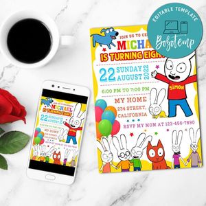 Simon The Rabbit Birthday Mobile Invite Customizable Template Instant Download