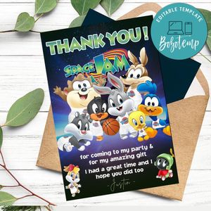 Baby space jam Thank you card Customizable Template to Print at Home Instant Download