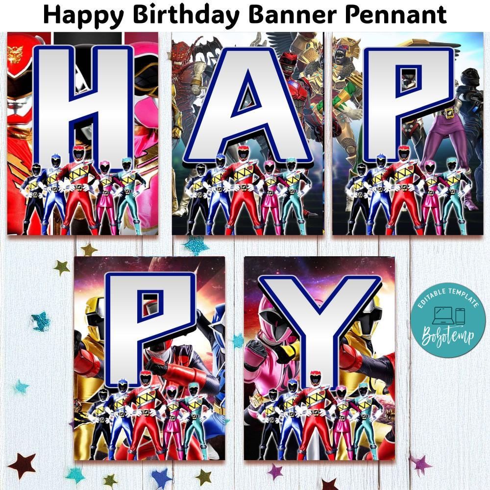 Power Rangers Banner Pennant Digital File Template | Bobotemp
