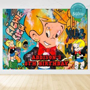 Richie Rich Birthday Backdrop Digital File Template Instant Download