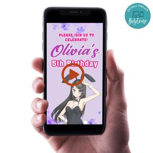 Bunny girl Birthday Video Invitation Digital Template Customizable Instant Download