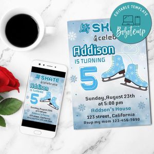 Ice Skating Mobile Invite Customizable Template Instant Download
