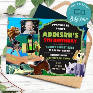 Roblox Safari Birthday Invitation with Photo Customizable Template to Print at Home Instant Download