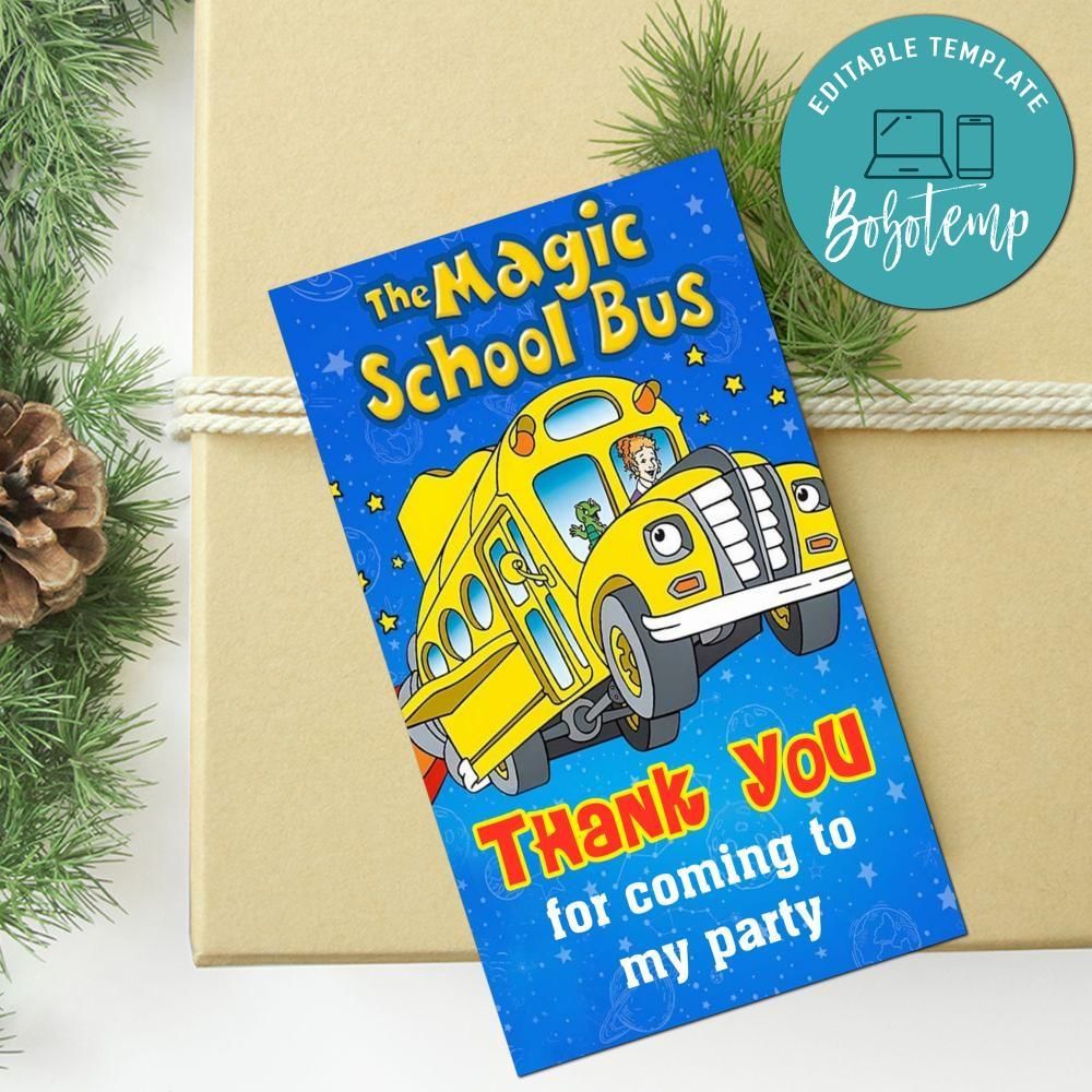 Magic School Bus Thank You Tag Customizable Template To Print At Home Instant Download