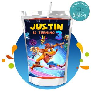 Crash bandicoot Capri Sun Birthday Labels Digital File Printable Instant Download