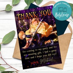 Zenitsu Thank You Card Customizable Template To Print At Home Instant Download